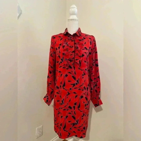 Ann Taylor Floral Ruffle Cuffed Shirtdress in Night Sky Size Small - Picture 3 of 12